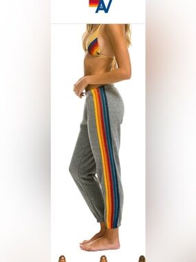 Aviator Nation Grey Joggers with Yellow, Orange, Red & Blue Stripes